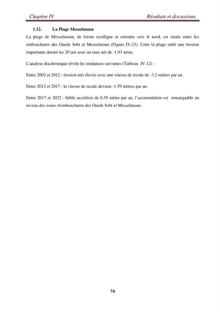 Etude de la cinématique côtière du littoral Ouest de la wilaya de Tipasa (Sidi Ghiles à Damous)