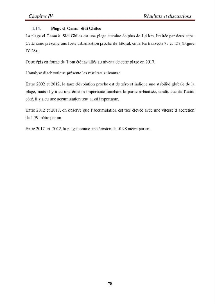 Etude de la cinématique côtière du littoral Ouest de la wilaya de Tipasa (Sidi Ghiles à Damous)