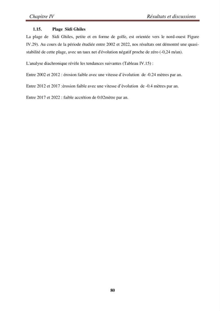 Etude de la cinématique côtière du littoral Ouest de la wilaya de Tipasa (Sidi Ghiles à Damous)