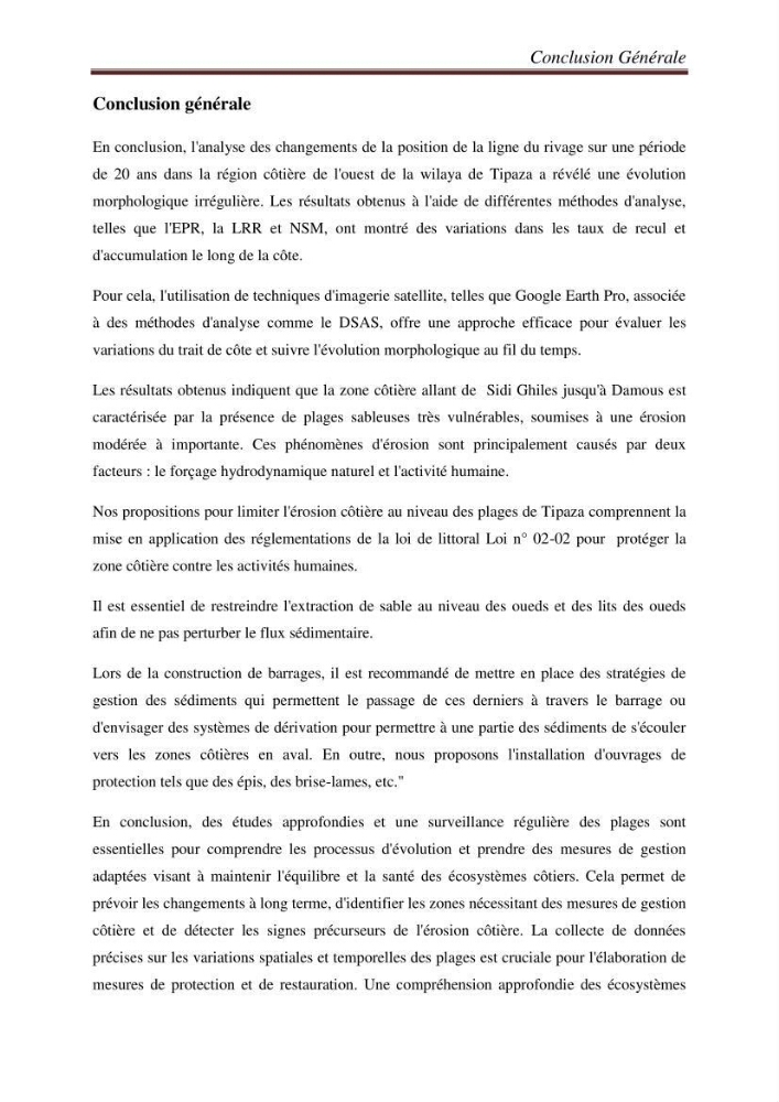 Etude de la cinématique côtière du littoral Ouest de la wilaya de Tipasa (Sidi Ghiles à Damous)