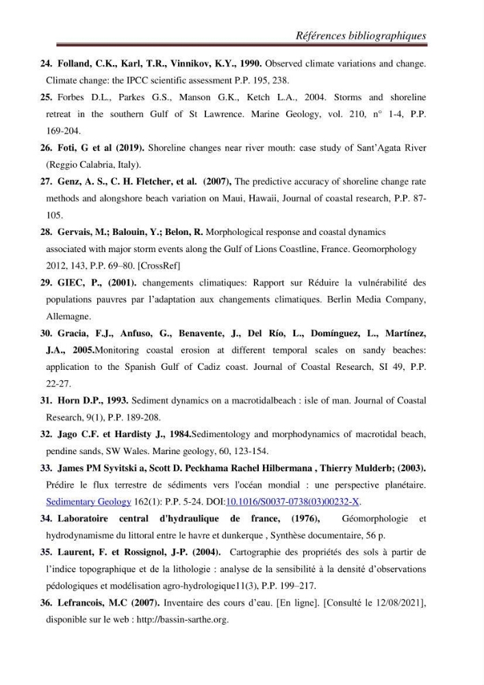 Etude de la cinématique côtière du littoral Ouest de la wilaya de Tipasa (Sidi Ghiles à Damous)