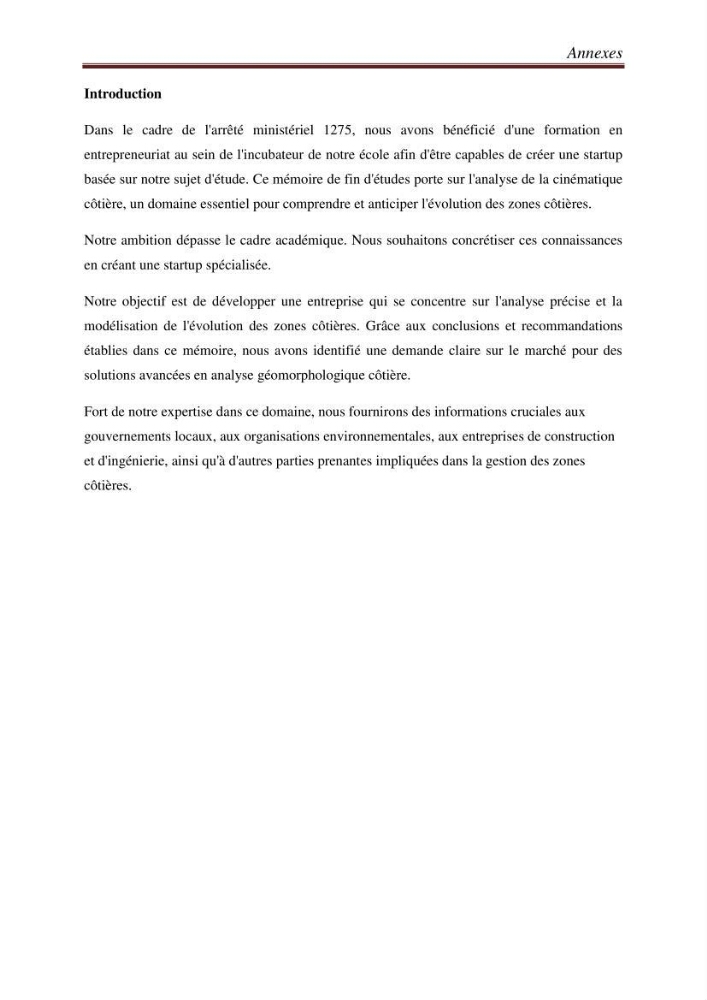 Etude de la cinématique côtière du littoral Ouest de la wilaya de Tipasa (Sidi Ghiles à Damous)