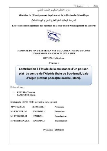 Contribution à l'étude de la croissance d'un poisson plat du centre de l'Algerie (baie de Bou-ismail, baie d'Alger) Bothus podas (Delaroche.,1809): Contribution à l'étude de la croissance d'un poisson plat du centre de l'Algerie (baie de Bou-ismail, baie d'Alger) Bothus podas (Delaroche.,1809):