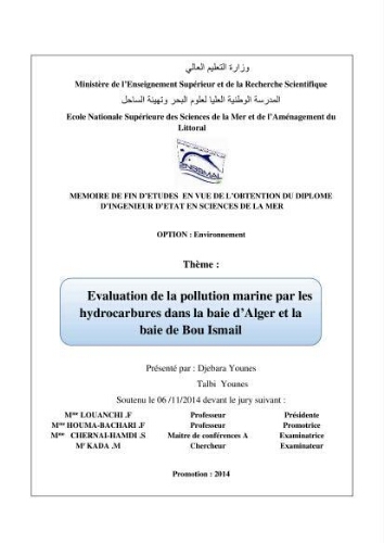 Evaluation de la pollution marine par les hydrocarbures dans la baie d'Alger et la baie de Bou-Ismail Evaluation de la pollution marine par les hydrocarbures dans la baie d'Alger et la baie de Bou-Ismail