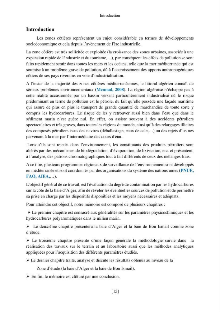 Evaluation de la pollution marine par les hydrocarbures dans la baie d\'Alger et la baie de Bou-Ismail