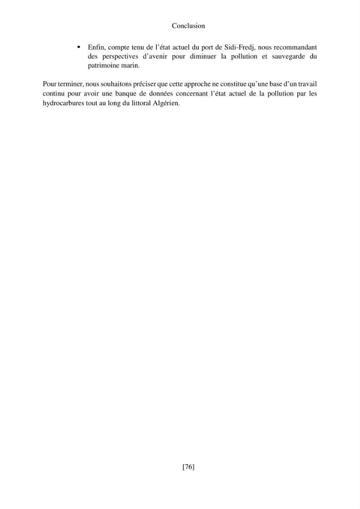 Evaluation de la pollution marine par les hydrocarbures dans la baie d\'Alger et la baie de Bou-Ismail
