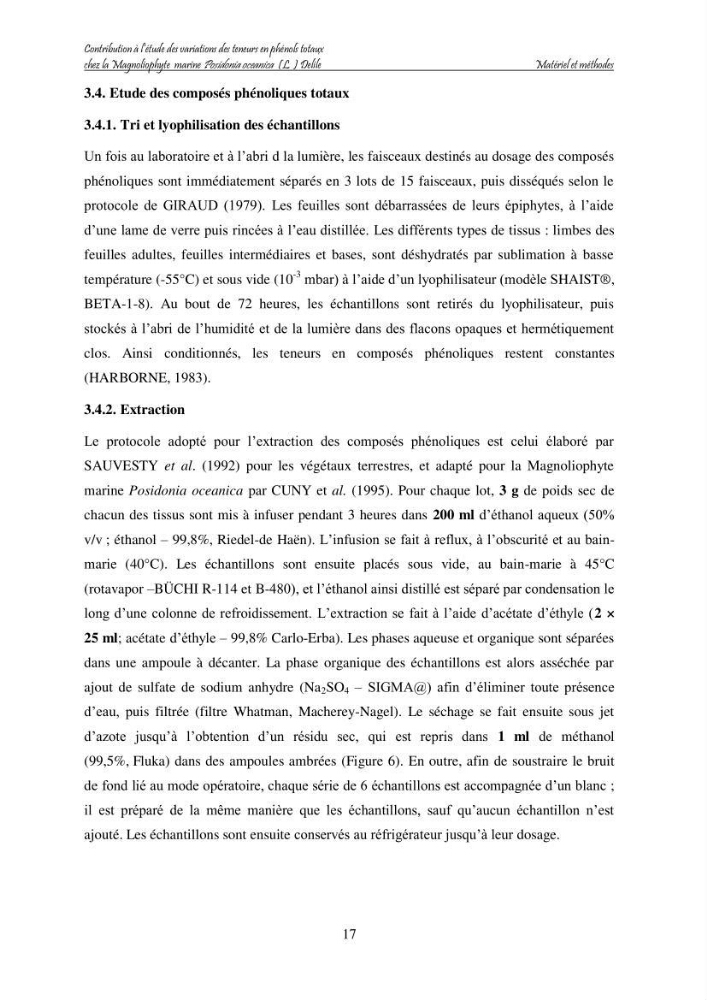 Contribution à l\'étude des variations des teneurs en composés phénoliques chez la Magnoliophyte marine Posidonia oceanica (L.) Delile