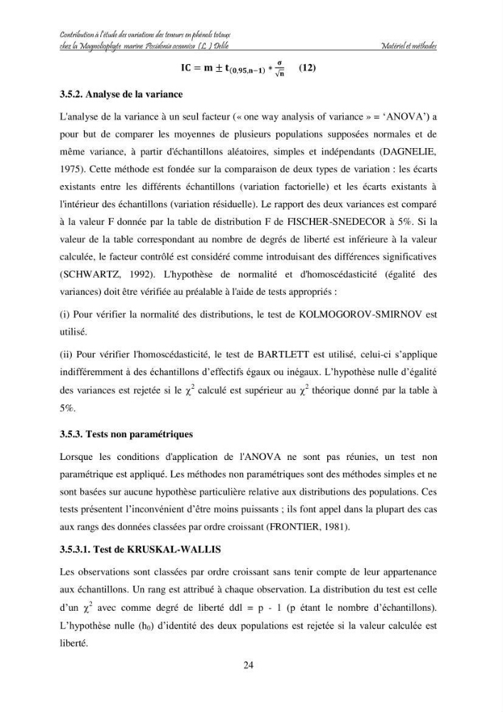 Contribution à l\'étude des variations des teneurs en composés phénoliques chez la Magnoliophyte marine Posidonia oceanica (L.) Delile