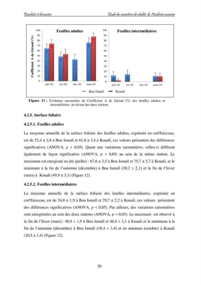 Contribution à l\'étude des variations des teneurs en composés phénoliques chez la Magnoliophyte marine Posidonia oceanica (L.) Delile