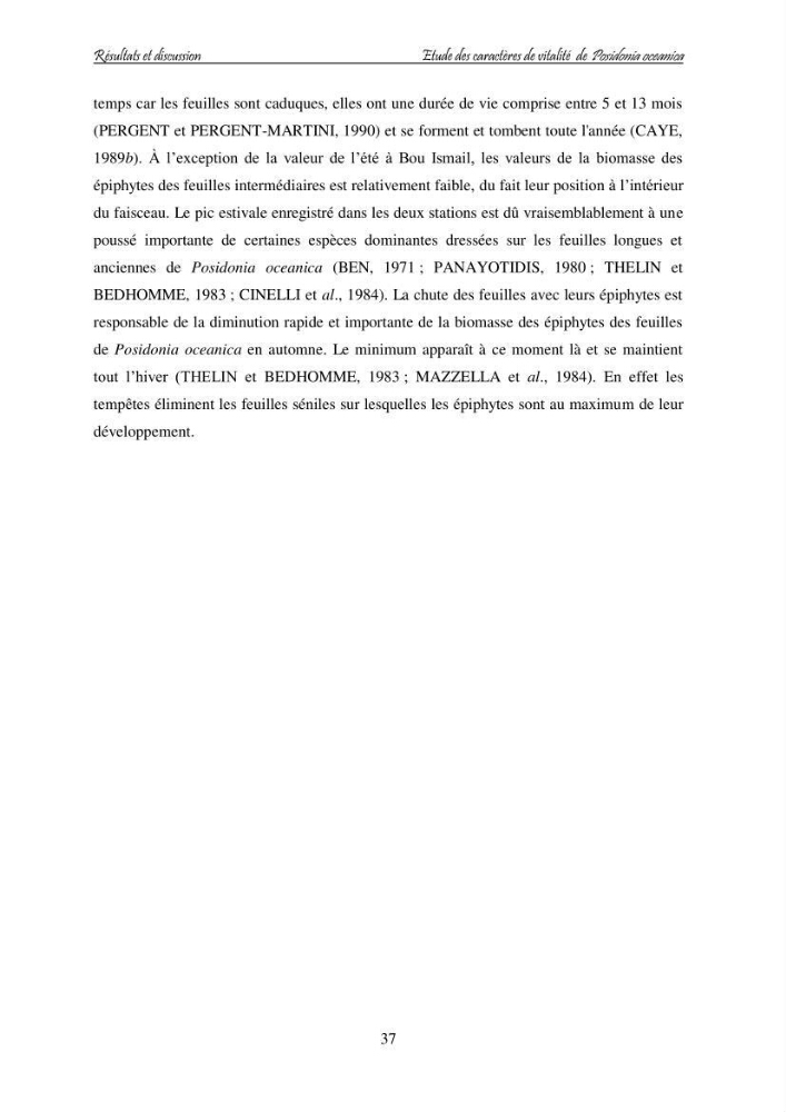 Contribution à l\'étude des variations des teneurs en composés phénoliques chez la Magnoliophyte marine Posidonia oceanica (L.) Delile