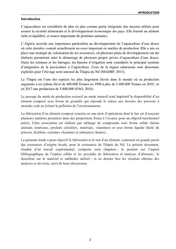 Alimentation des poissons Tilapia au stade juvénile à base d’un aliment fabriqué avec des ressources locales: