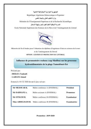 Influence de promontoire rocheux (cap Matifou) sur les processus hydrosédimentaire de la plage Tamenfoust-Est: Influence de promontoire rocheux (cap Matifou) sur les processus hydrosédimentaire de la plage Tamenfoust-Est: