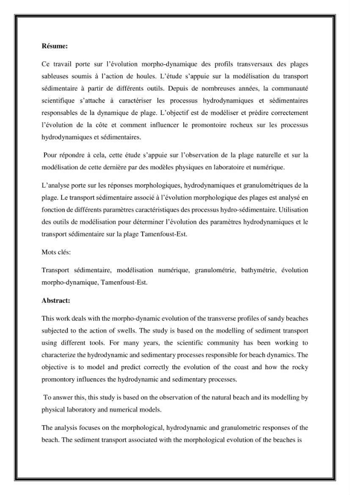 Influence de promontoire rocheux (cap Matifou) sur les processus hydrosédimentaire de la plage Tamenfoust-Est: