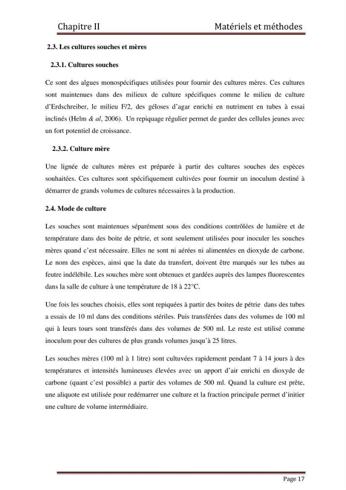 Contribution à l\'étude de la croissance de deux microalgues utilisées en aquaculture