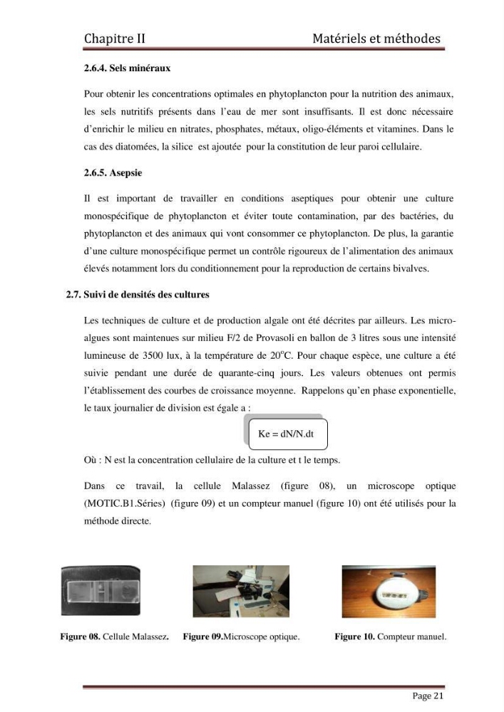 Contribution à l\'étude de la croissance de deux microalgues utilisées en aquaculture