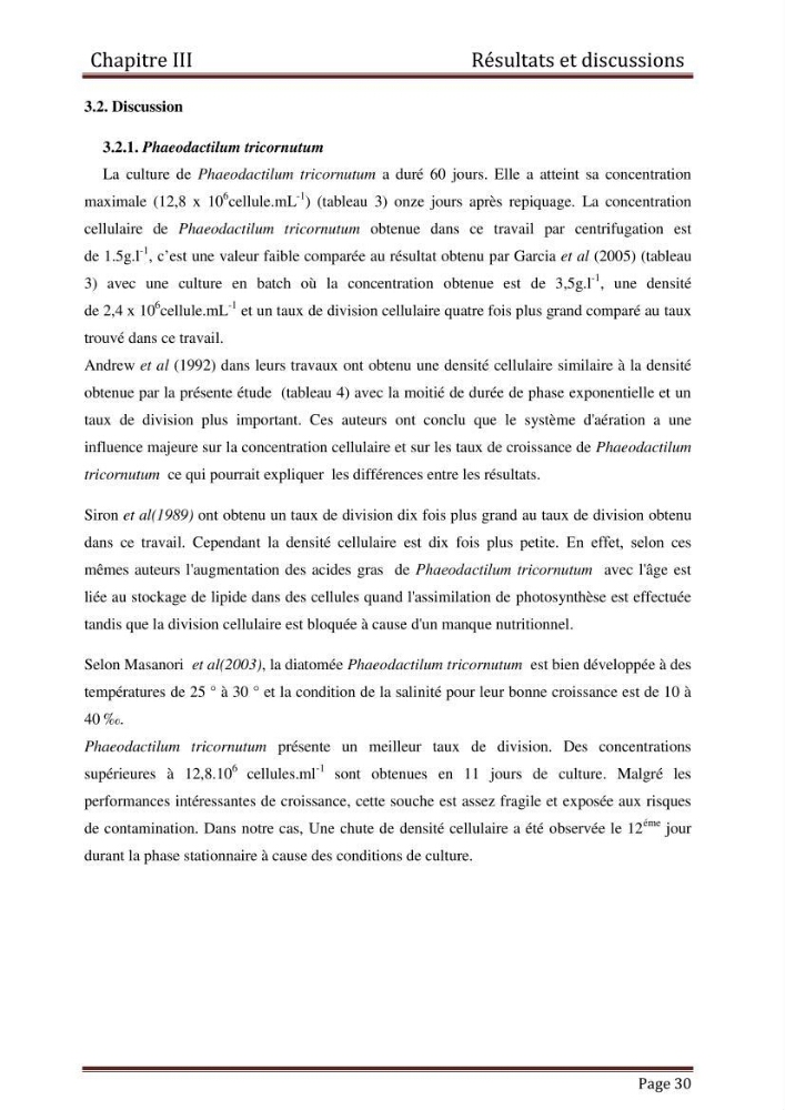 Contribution à l\'étude de la croissance de deux microalgues utilisées en aquaculture