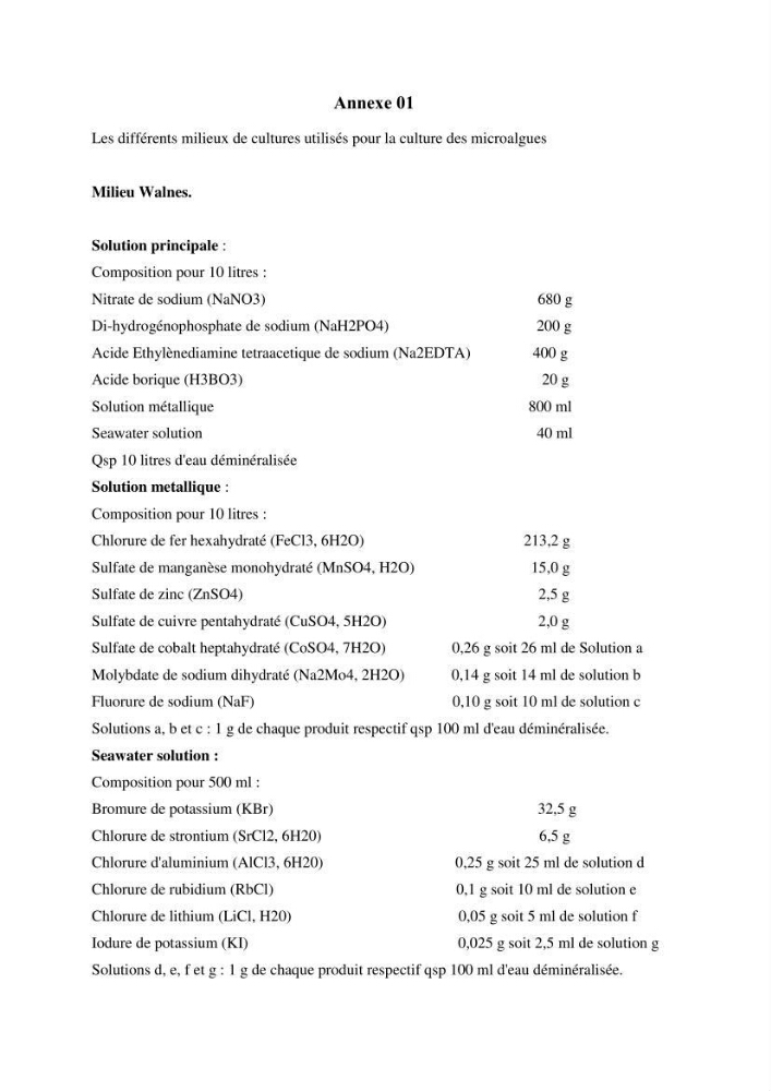 Contribution à l\'étude de la croissance de deux microalgues utilisées en aquaculture
