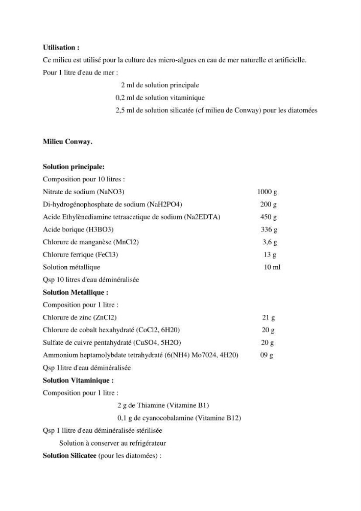 Contribution à l\'étude de la croissance de deux microalgues utilisées en aquaculture