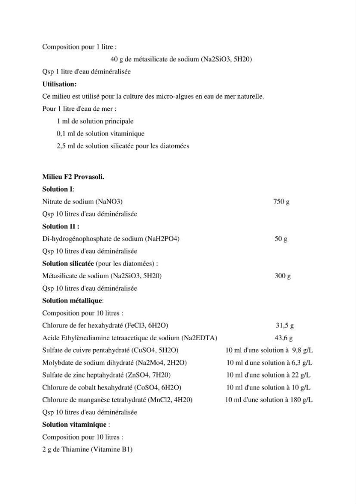 Contribution à l\'étude de la croissance de deux microalgues utilisées en aquaculture