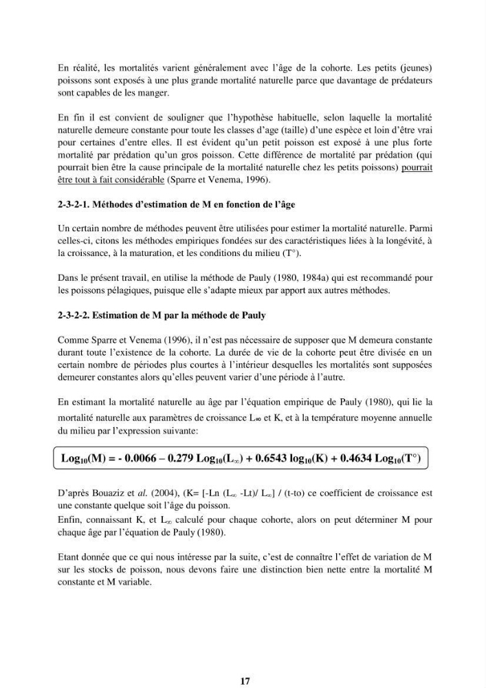 Impact de la variation de la mortalité naturelle (M) par âge sur l\'estimation de la biomasse exploitable de la sardinelle (Sardinella aurita ,Valenciennes 1847) de la région centre de la côte algérienne