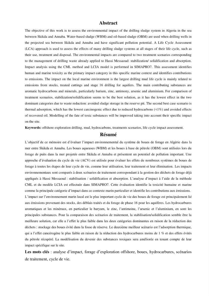Coupled modeling of environmental impacts and risks of offshore exploration drilling bay life cycle assessment: case study Skikda coastline