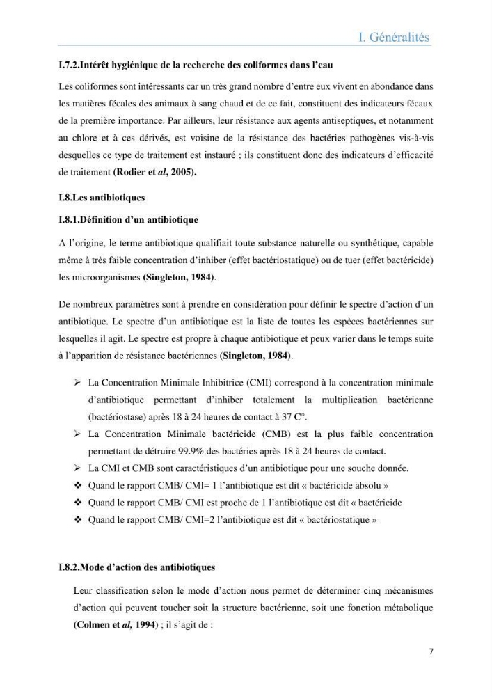 Analyse microbiologique et évaluation de la résistance aux antibiotiques des eaux de plages algéroises.