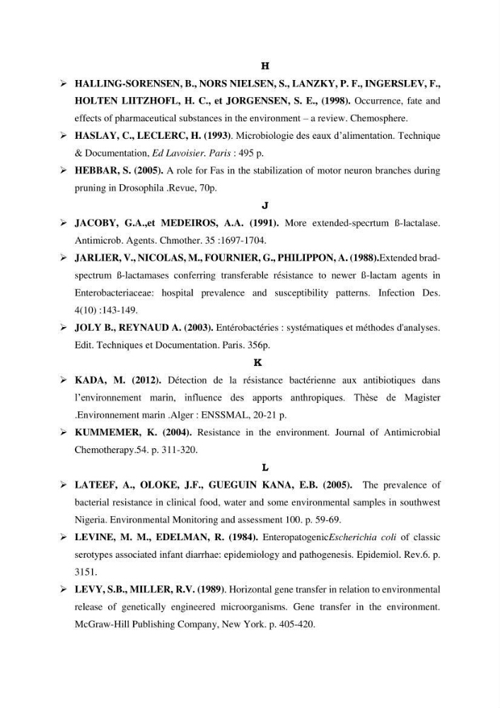 Analyse microbiologique et évaluation de la résistance aux antibiotiques des eaux de plages algéroises.