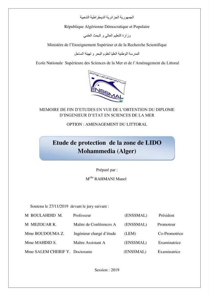 Etude de protection de la zone de LIDO Mohammedia (Alger)