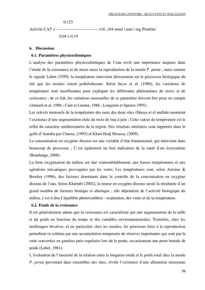 Mise au point d\'une technique de dosage de l\'activité des enzymes du stress oxydatif chez la moule Perna Perna (Linnaeus 1758 .