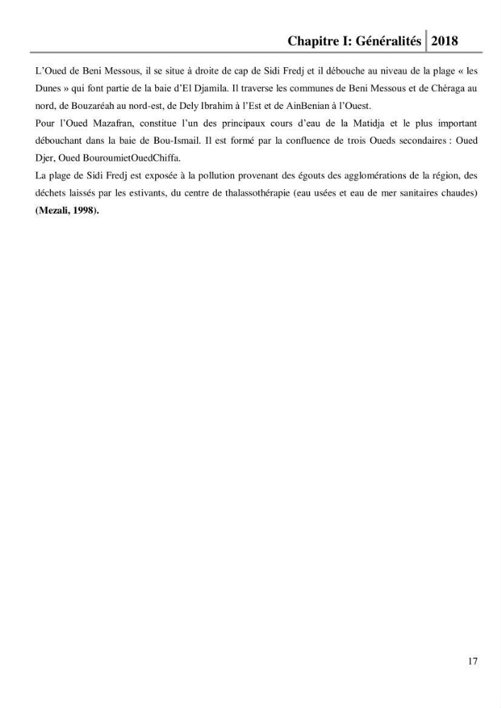 Etude des paramètres physico-chimiques et microbiologiques de l’eau et des sédiments des deux plages Est et Ouest de sidi Fredj.