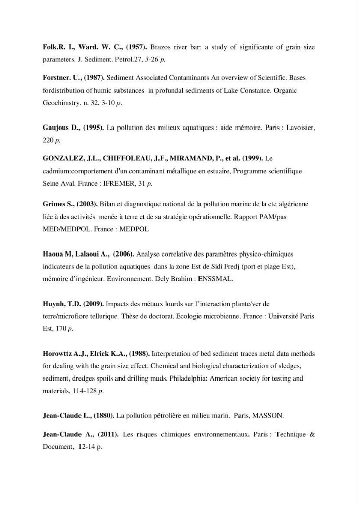 Etude des paramètres physico-chimiques et microbiologiques de l’eau et des sédiments des deux plages Est et Ouest de sidi Fredj.