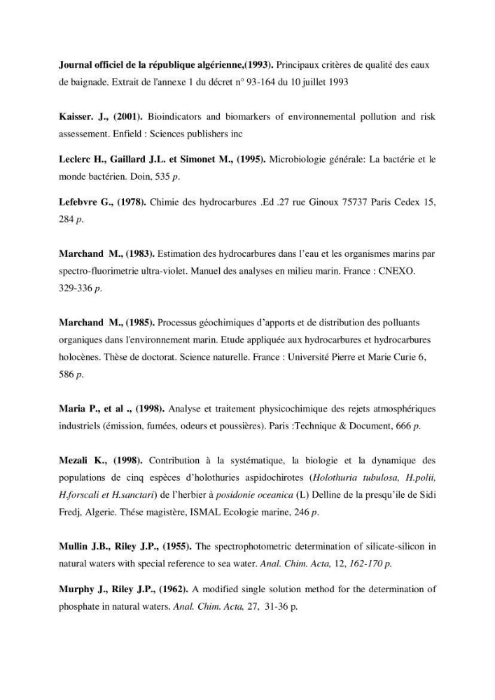 Etude des paramètres physico-chimiques et microbiologiques de l’eau et des sédiments des deux plages Est et Ouest de sidi Fredj.