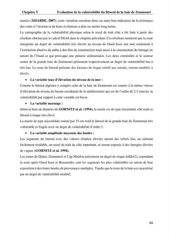 Evaluation des impacts des changements climatiques et des activités anthropiques sur le littoral de la baie de Zemmouri: Vulnérabilité et adaptation