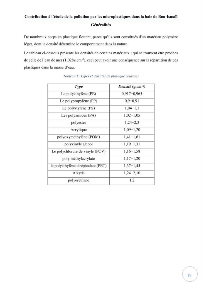 Contribution à l\'étude de la pollution par les micro-plastiques dans la baie de Bou-Ismail: