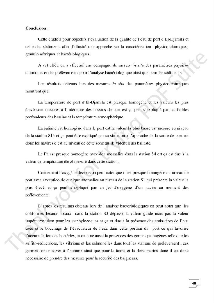 Contribution à l\'étude d\'analyse granulométrique et bactériologique au niveau de port d\'El-Djamila: