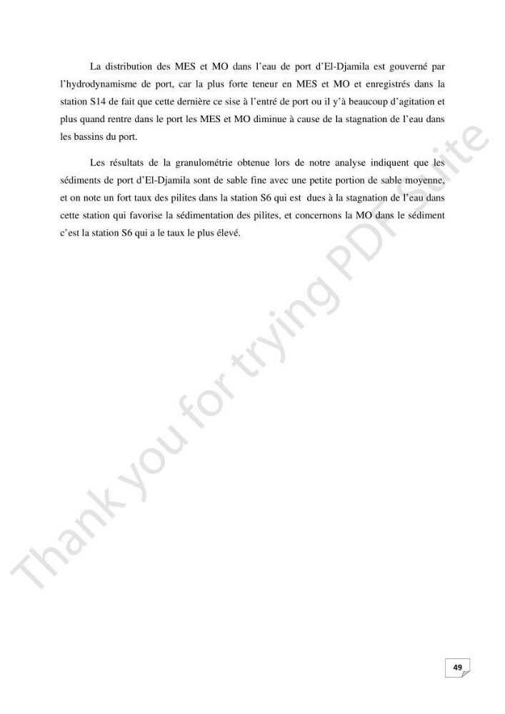 Contribution à l\'étude d\'analyse granulométrique et bactériologique au niveau de port d\'El-Djamila: