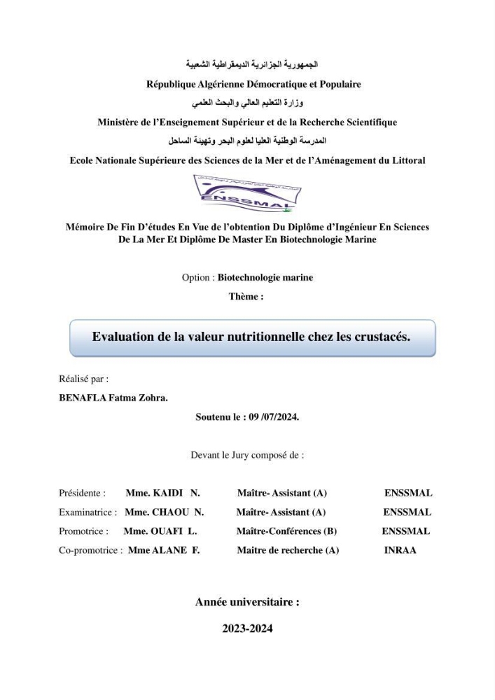 Évaluation de la valeur nutritionnelle chez les crustacés