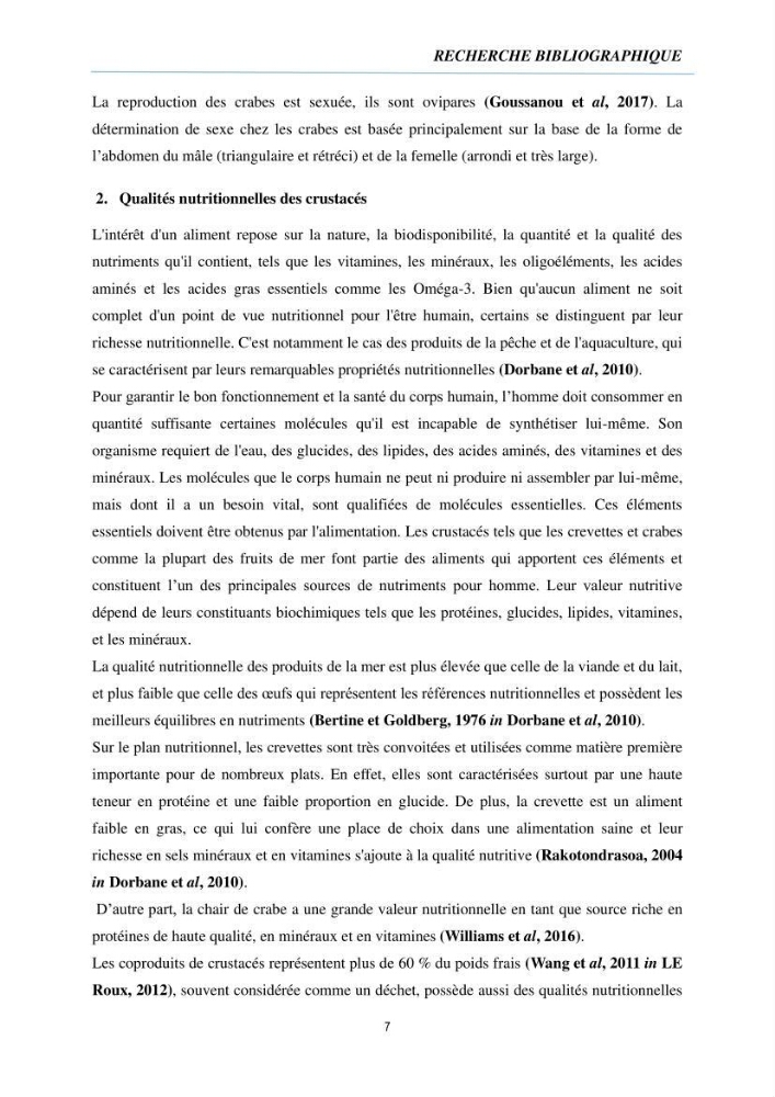 Évaluation de la valeur nutritionnelle chez les crustacés