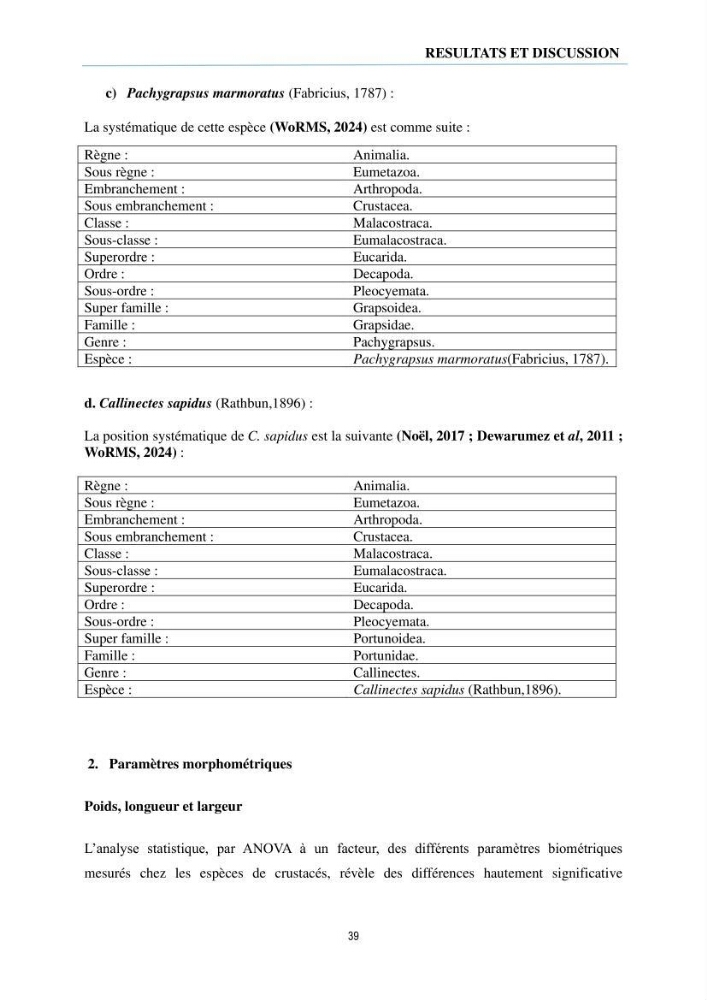 Évaluation de la valeur nutritionnelle chez les crustacés
