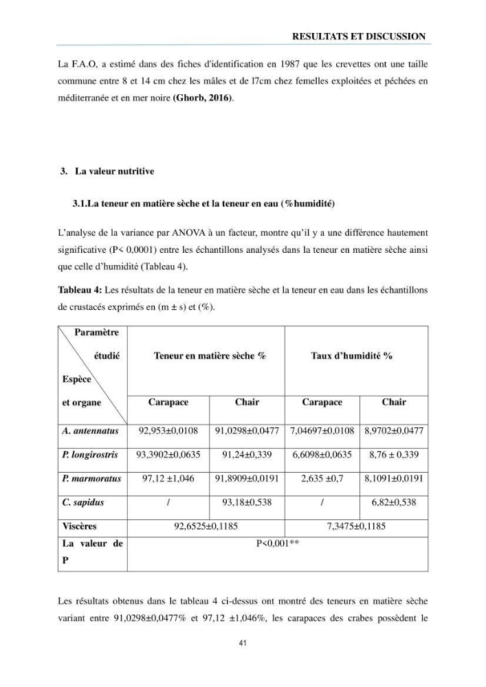 Évaluation de la valeur nutritionnelle chez les crustacés