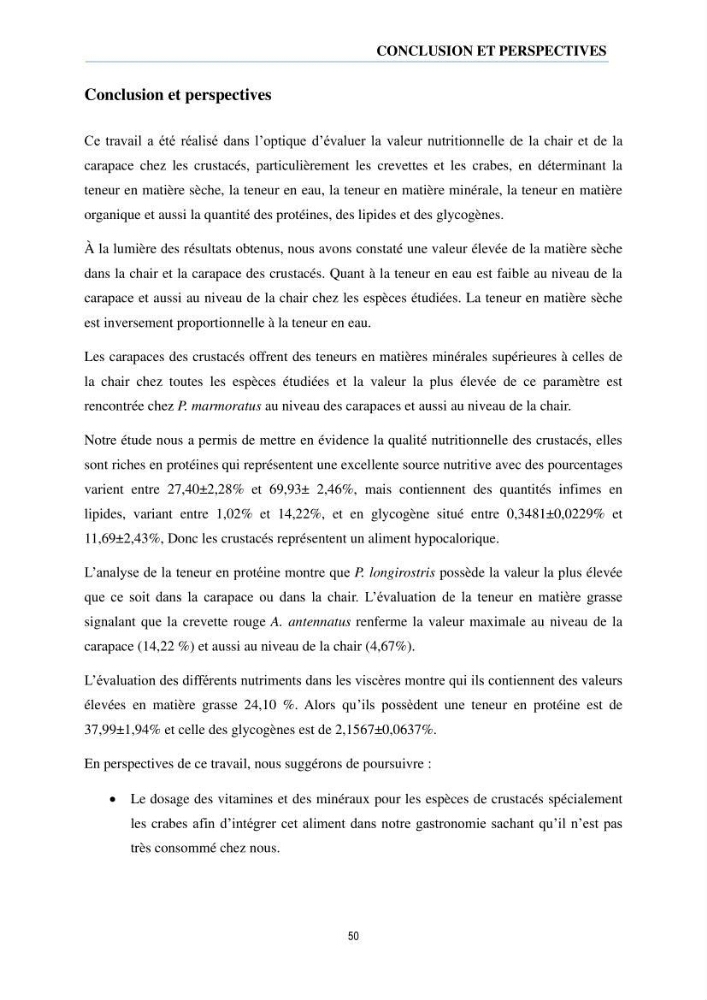 Évaluation de la valeur nutritionnelle chez les crustacés