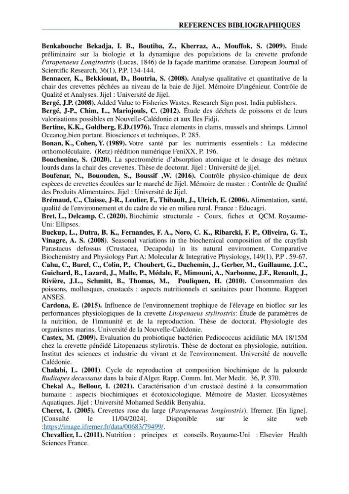 Évaluation de la valeur nutritionnelle chez les crustacés