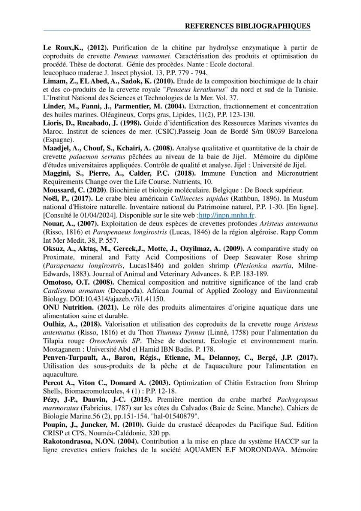 Évaluation de la valeur nutritionnelle chez les crustacés