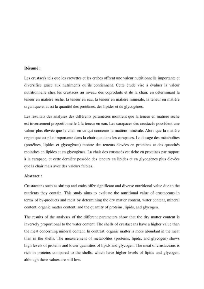 Évaluation de la valeur nutritionnelle chez les crustacés