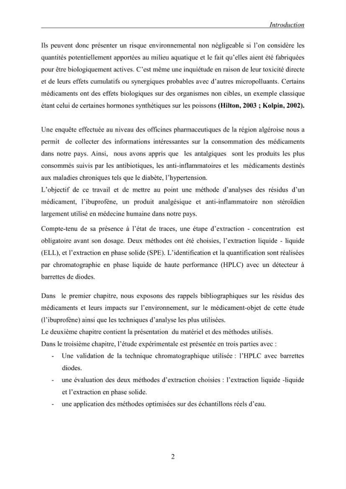 Mise au point et optimisation d\'une méthode d\'analyse de l\'ibuprofène présent dans l\'eau