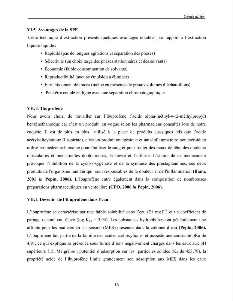 Mise au point et optimisation d\'une méthode d\'analyse de l\'ibuprofène présent dans l\'eau