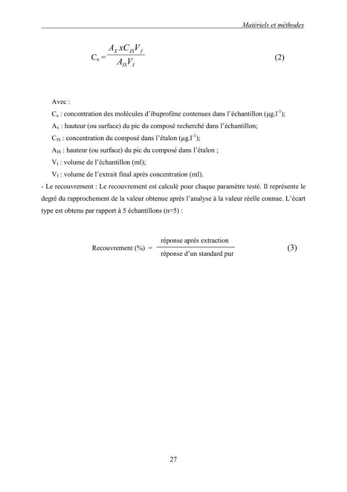 Mise au point et optimisation d\'une méthode d\'analyse de l\'ibuprofène présent dans l\'eau