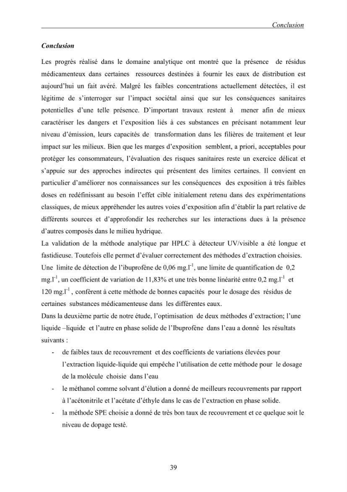 Mise au point et optimisation d\'une méthode d\'analyse de l\'ibuprofène présent dans l\'eau