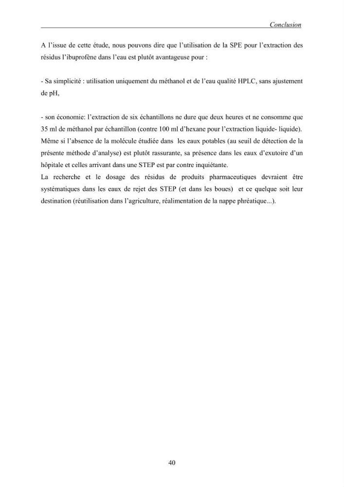 Mise au point et optimisation d\'une méthode d\'analyse de l\'ibuprofène présent dans l\'eau