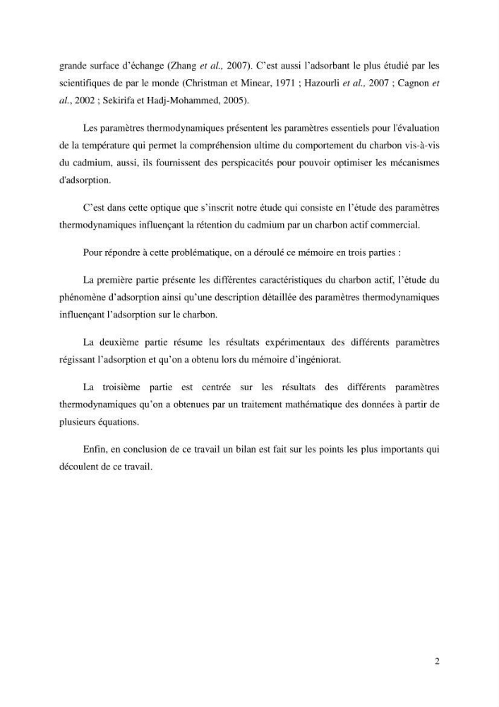 Etude de la thermodynamique de la retention du cadmium en milieu aqueux sur un charbon actif
